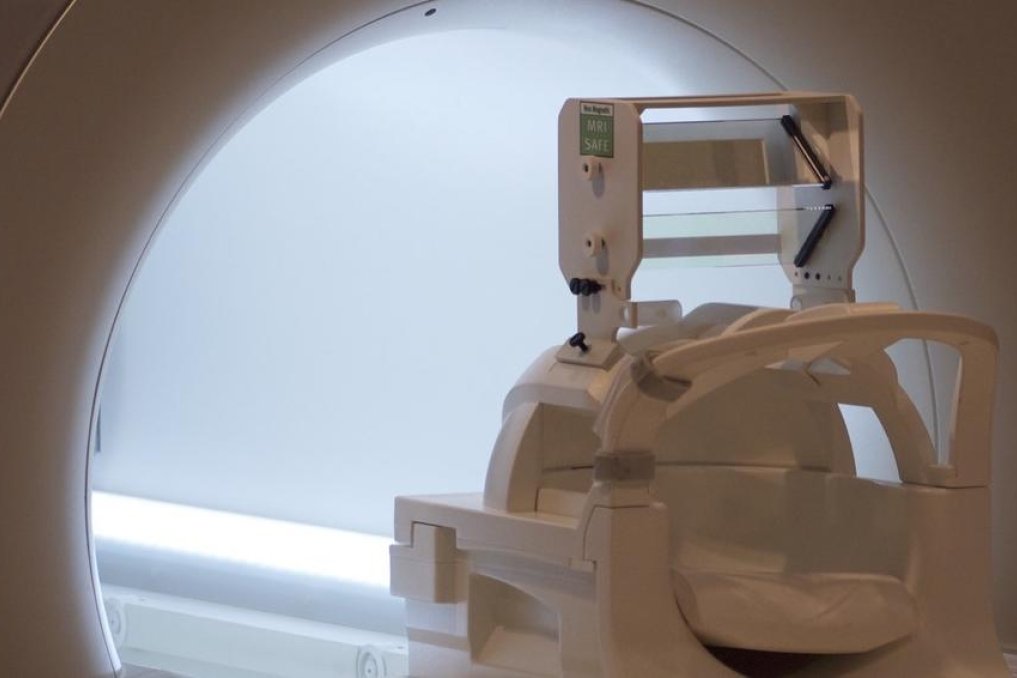 Oblique view of an MRI machine