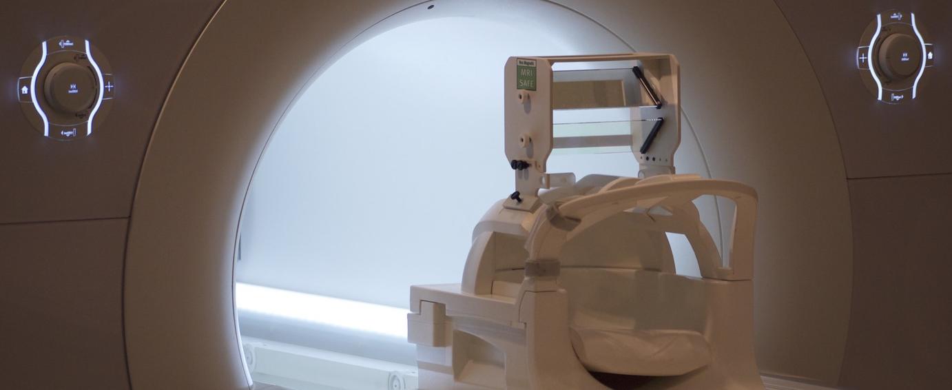 Oblique view of an MRI machine