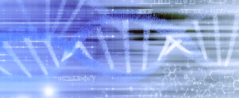 Clean, abstract background image related to science and technology, containing patterns resembling DNA sequences, mathematical models, or digital data flows.