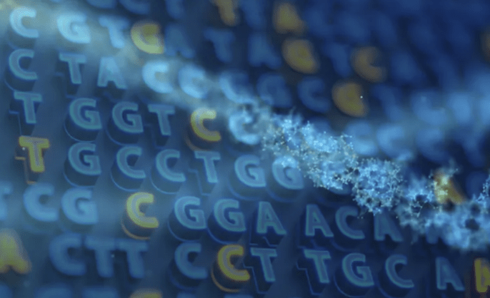 illustration of genetic code with double helix and base symbols